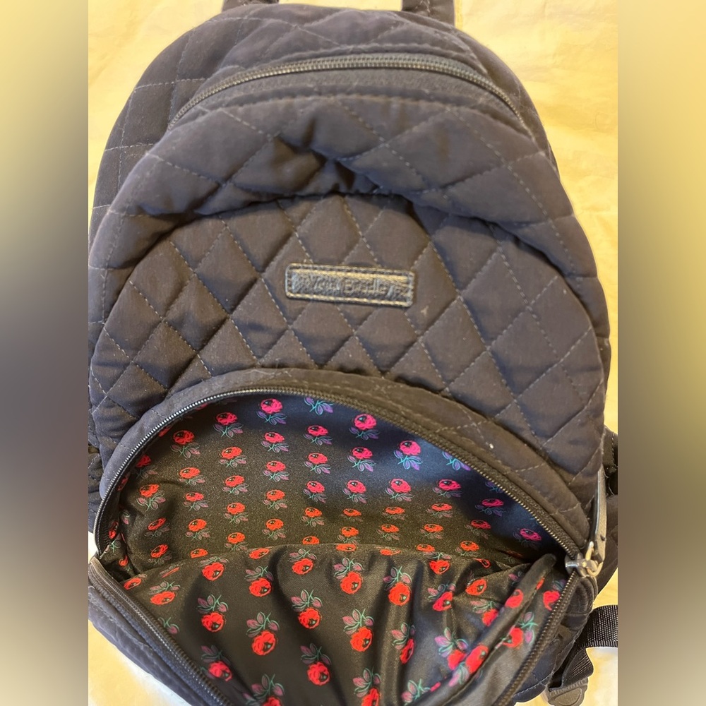Vera Bradley Essential Compact Backpack Bag Classic Navy Blue Microfiber Quilted - Picture 3 of 3